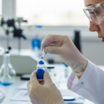 A chemist examines cobalt blue pigment in a lab