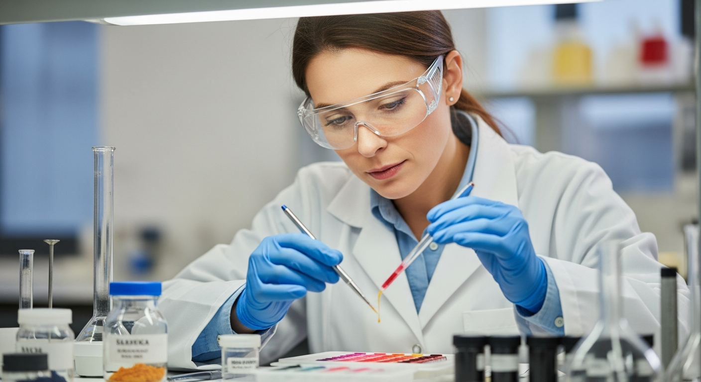 A woman chemist analyzes historical pigments in a laboratory.