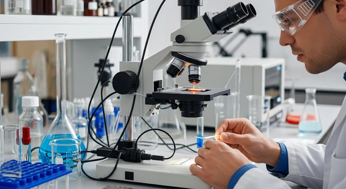 A chemist analyzes a pigment sample in a laboratory using electrochemical techniques.