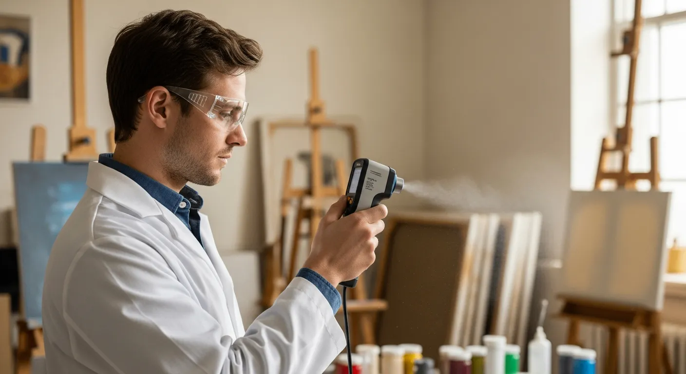 A man monitors air quality in an art conservation lab.