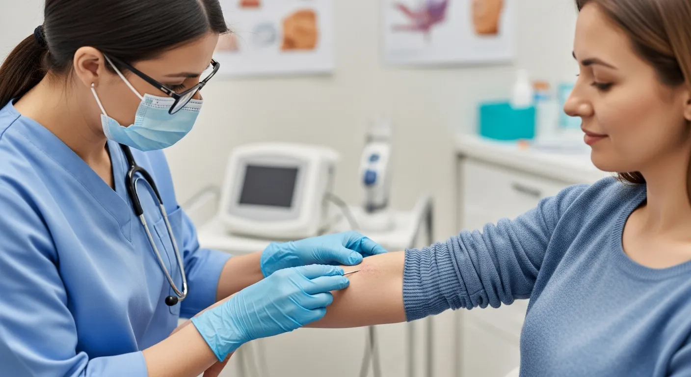A dermatologist examining a patient's skin for pigment-related dermatitis.