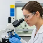 A woman analyzes zinc pigment in a laboratory.